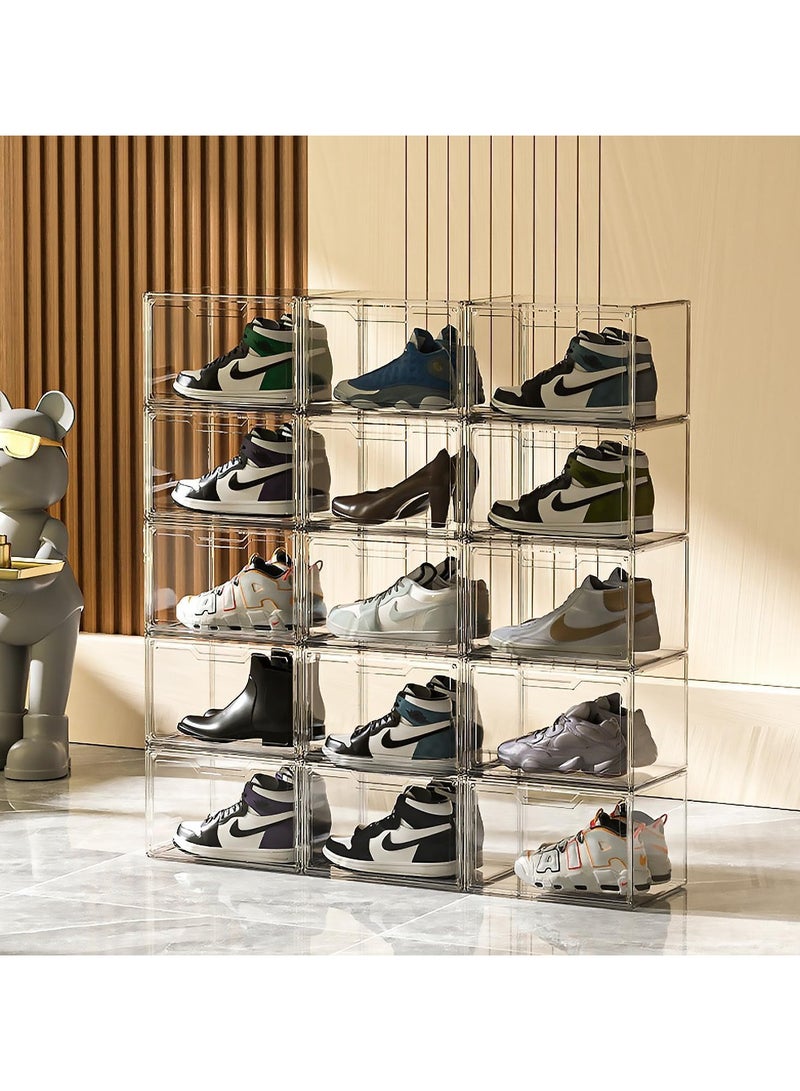 TOMSHOO صندوق أحذية قابل للطي مع باب شفاف للمدخل، صندوق تخزين قابل للطي، منظم خزانة أحذية بلاستيكية، حاوية أحذية قائمة بذاتها مقاومة للغبار (شفاف، قطعة واحدة) - Image 5