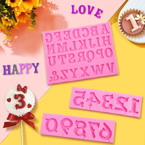 AIMEIKI Silicone Fondant Molds, AIMEIKI 3 Pack 3D Silicone Number 0-9 Alphabet A-Z Embossed Fondant Chocolate Baking Molds for Decorating Birthday Cake Candy Chocolate DIY Craft Projects - Image 3