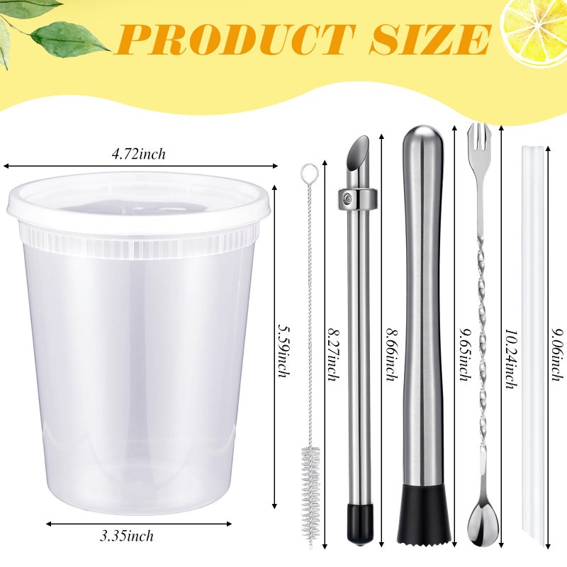 LemonRoad 24 Set Lemonade Stand Supplies Lemonade Stand Kits Include 24 Pcs 32oz Plastic Cups with Lid and Straw, Straw Puncher for Plastic Lids, Muddler, Mixing Spoon, Cleaning Brush for Summer Party - Image 2