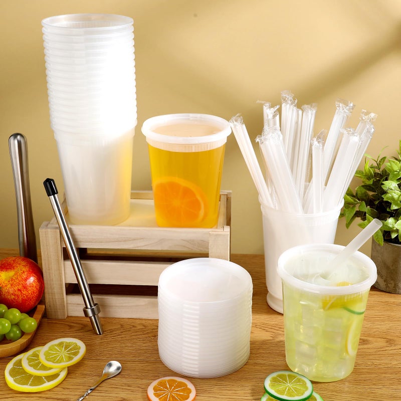 LemonRoad 24 Set Lemonade Stand Supplies Lemonade Stand Kits Include 24 Pcs 32oz Plastic Cups with Lid and Straw, Straw Puncher for Plastic Lids, Muddler, Mixing Spoon, Cleaning Brush for Summer Party - Image 4