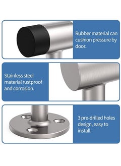 Generic 2 Packs Door Stops Rubber Black Door Stop Modern Chrome Silver Door Stopper Floor Mount Door Stop Heavy Duty Door Stopper with Rubber Bumper  - Image 2