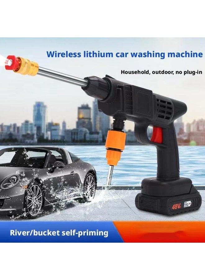 غسالة الضغط اللاسلكية المحمولة، 6 في 1 فوهة قابلة للتعديل 600 PSI غسالة المياه عالية الضغط، غسالة الطاقة النفاثة تنظيف بندقية للسيارة، الطريق، الفناء، السياج، المنزل - Image 2