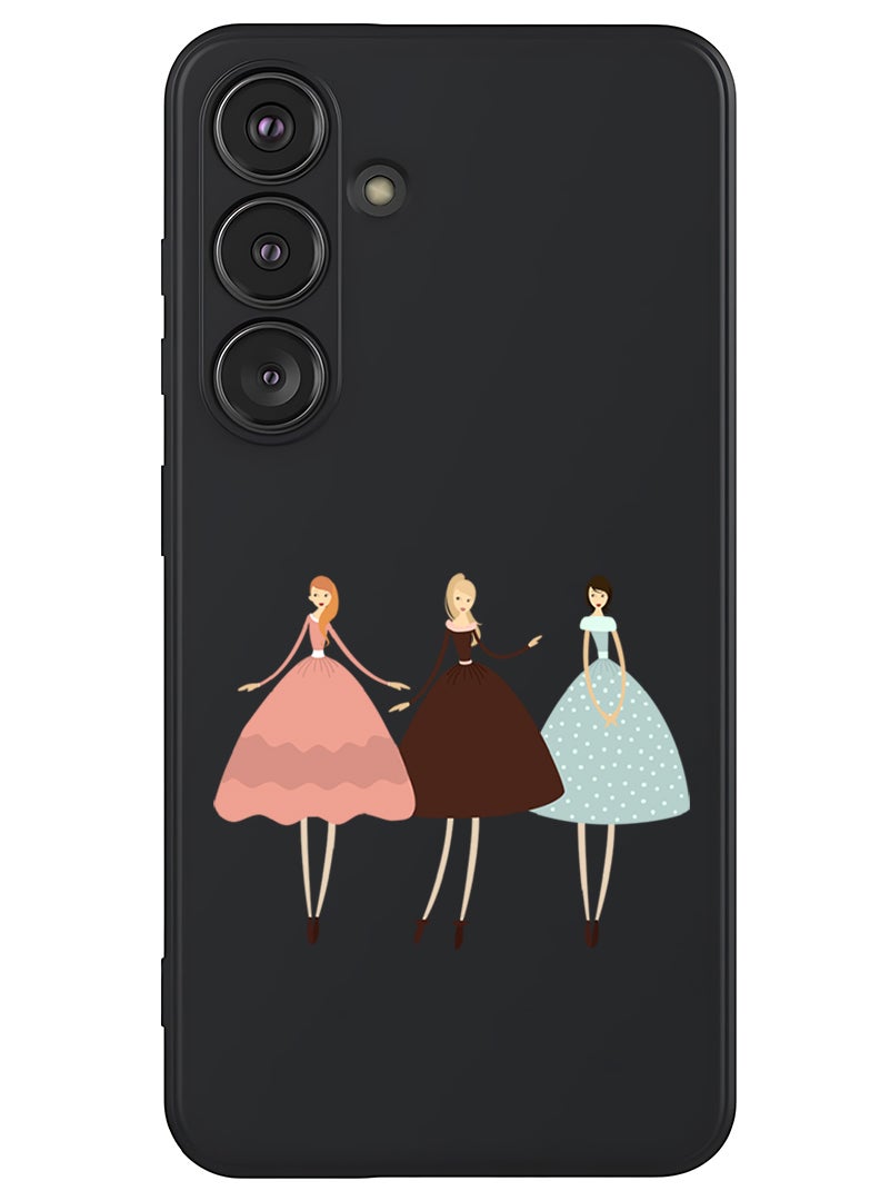 Theodor Protective Slim Fit Case Liquid Silicone Cover with Full Body Protection Anti-Scratch Shockproof Case For Samsung Galaxy S25 (Black) - Pretty Girls Illustration - Image 1