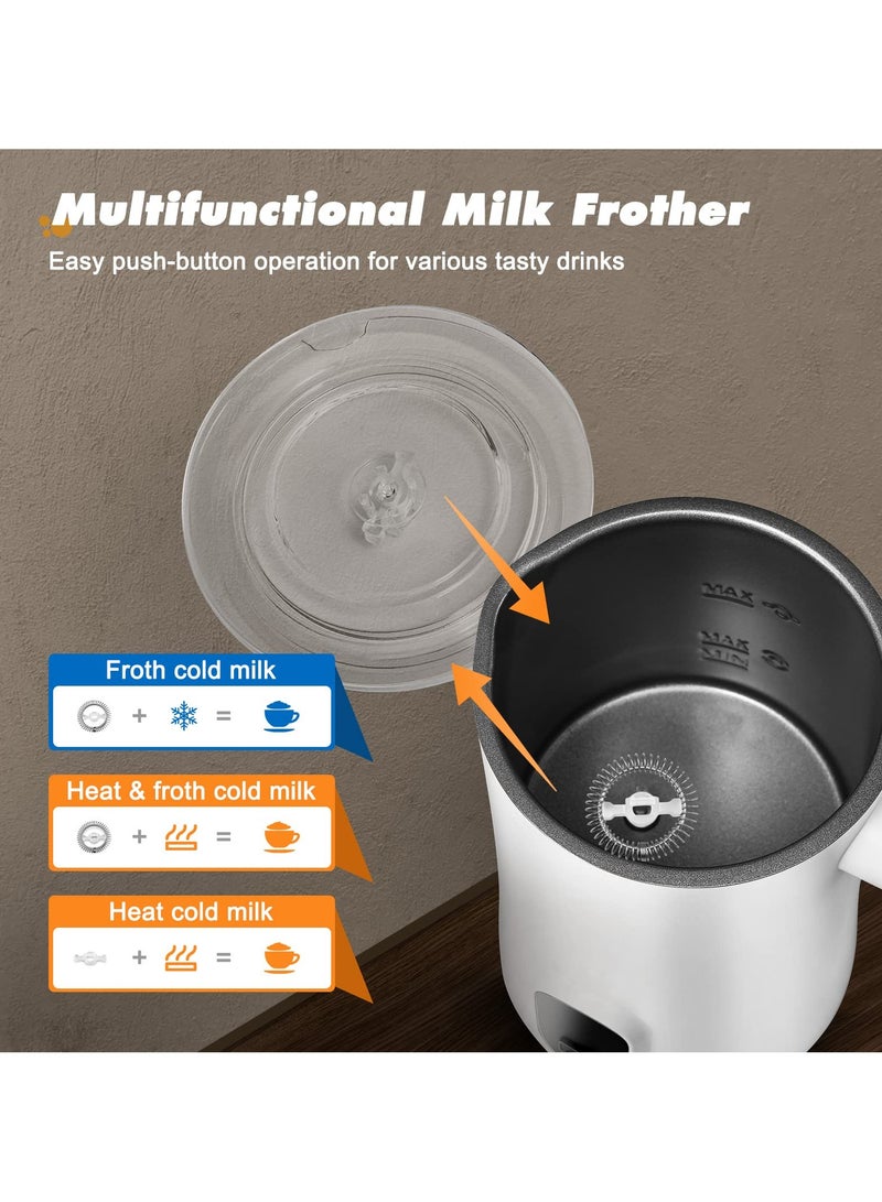 SYOSI خلاط حليب، 350 مل ماكينة فوم كهربائية 4 في 1 لتسخين حليب ساخن وبارد، مخفق قهوة أوتوماتيكي، ماكينة شوكولاتة ساخنة ماكياتو 400 واط مع مضارب لتحضير لاتيه وقهوة كابتشينو، سهل التنظيف، أبيض - Image 4