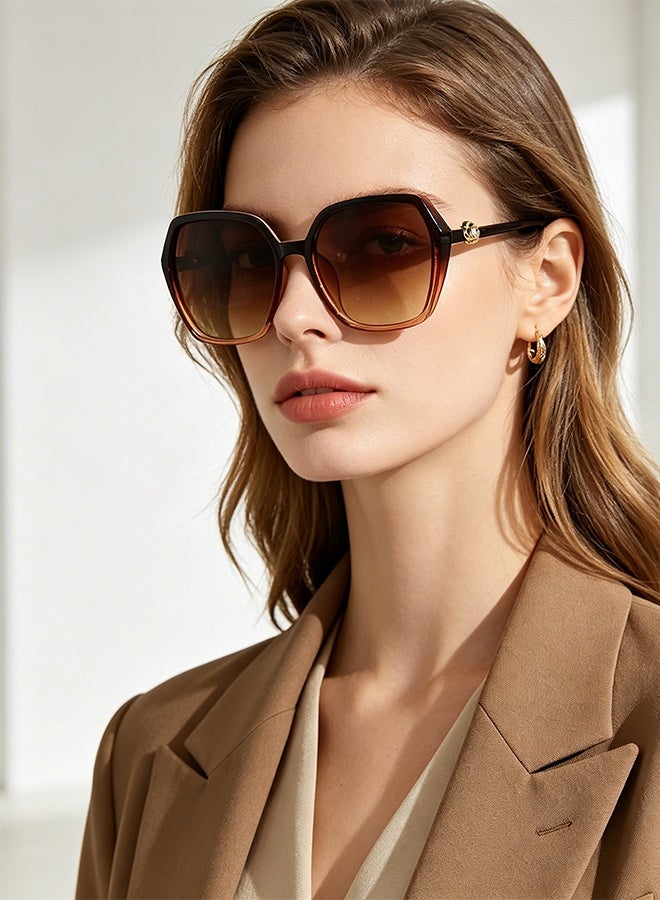 KANGLI Women's Square Sunglasses, UV400 Protection Sun Glasses with Sequin Side Design, Fashion Anti-glare Sun Shades for Women with Glasses Case,  Brown - Image 2