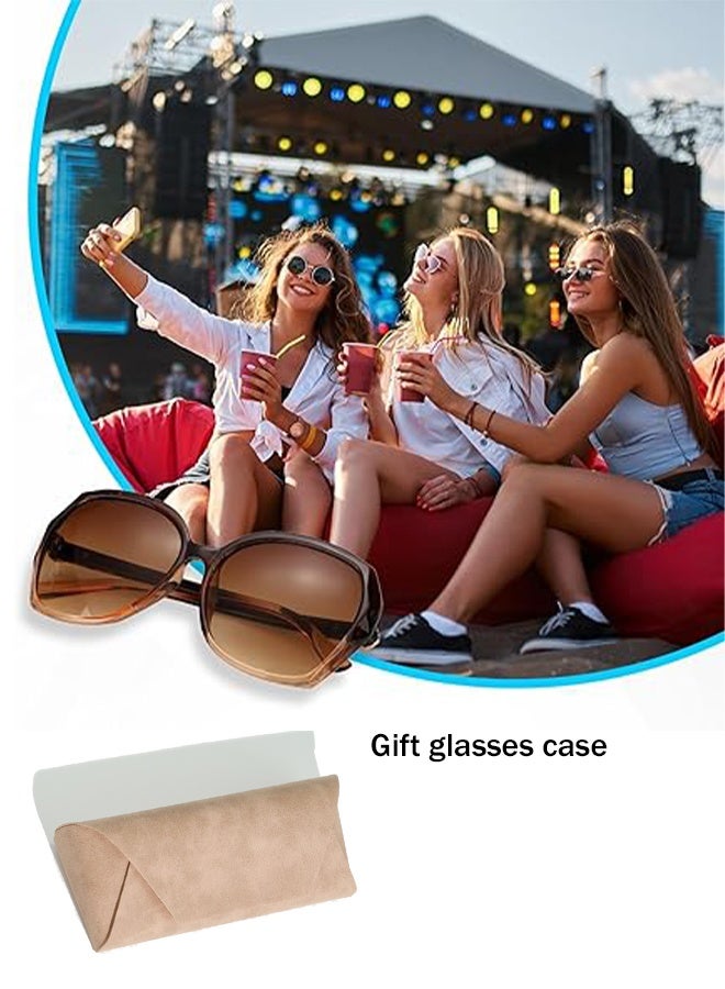 KANGLI Women's Square Sunglasses, UV400 Protection Sun Glasses with Sequin Side Design, Fashion Anti-glare Sun Shades for Women with Glasses Case,  Brown - Image 3