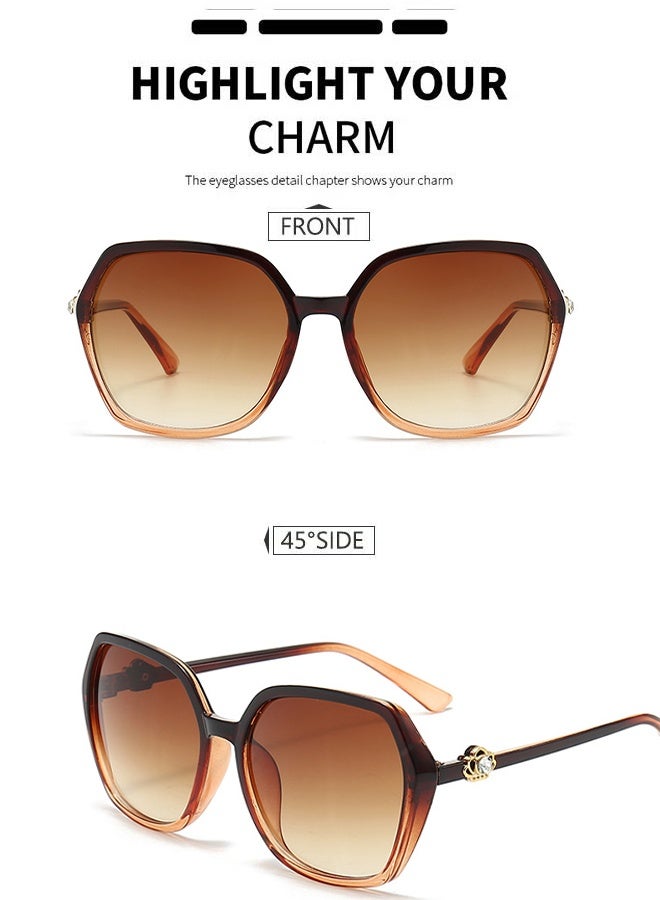 KANGLI Women's Square Sunglasses, UV400 Protection Sun Glasses with Sequin Side Design, Fashion Anti-glare Sun Shades for Women with Glasses Case,  Brown - Image 4