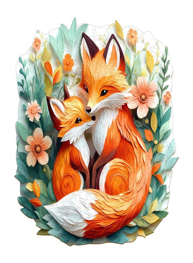 DOCRAGI Wooden Puzzles for Adults - Parent Child Fox Wooden Jigsaw Puzzle - Unique Animal Shaped Wood Puzzles Adult - Christmas Birthday Gifts for Adults/Friends/Family - 180pcs 11.4 * 11.2in - Image 1