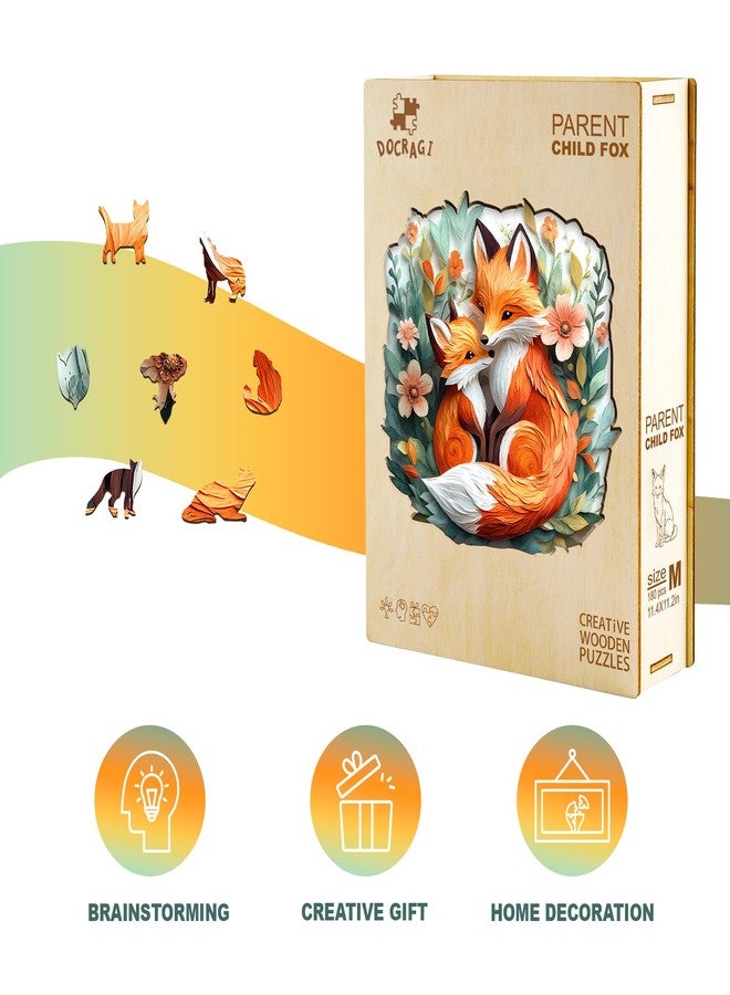 DOCRAGI Wooden Puzzles for Adults - Parent Child Fox Wooden Jigsaw Puzzle - Unique Animal Shaped Wood Puzzles Adult - Christmas Birthday Gifts for Adults/Friends/Family - 180pcs 11.4 * 11.2in - Image 4