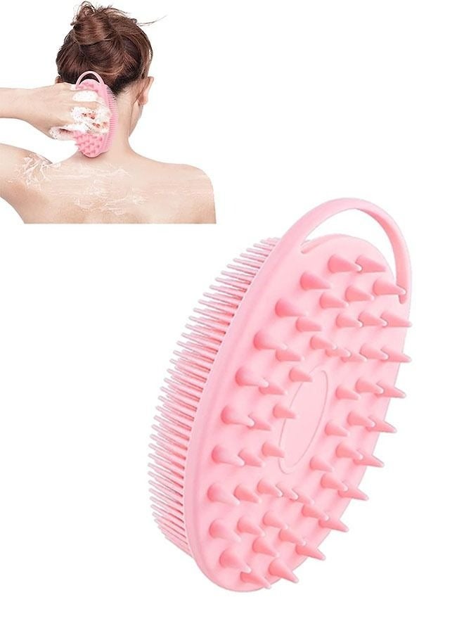 Loquat 2 In 1 Bath and Shampoo Brush  Soft Silicone Shower Body Scrub  Exfoliating Body Brush  Loofah Scalp Massager Brush Pink - Image 1