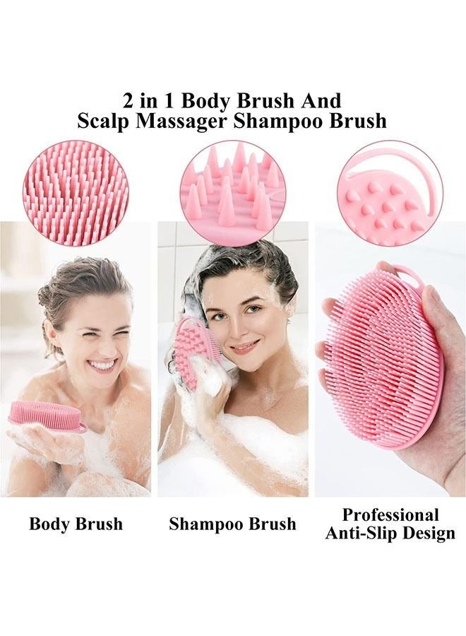 Loquat 2 In 1 Bath and Shampoo Brush  Soft Silicone Shower Body Scrub  Exfoliating Body Brush  Loofah Scalp Massager Brush Pink - Image 4
