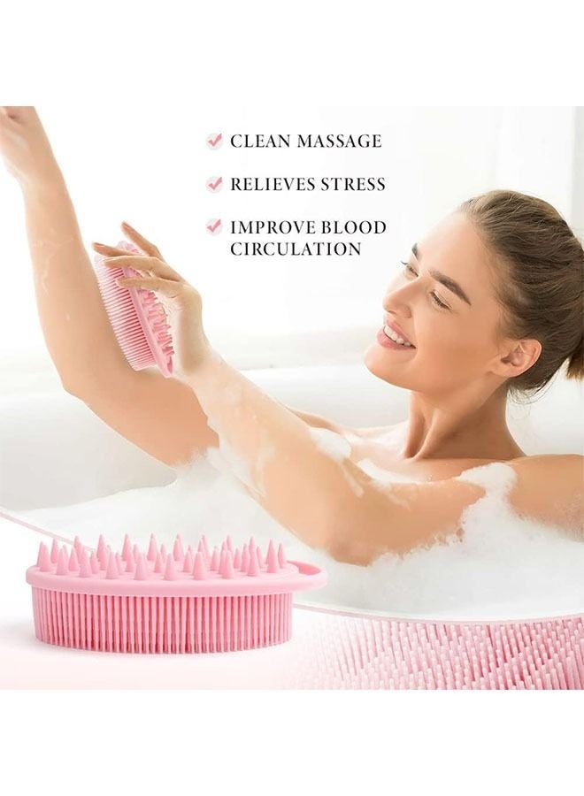 Loquat 2 In 1 Bath and Shampoo Brush  Soft Silicone Shower Body Scrub  Exfoliating Body Brush  Loofah Scalp Massager Brush Pink - Image 5