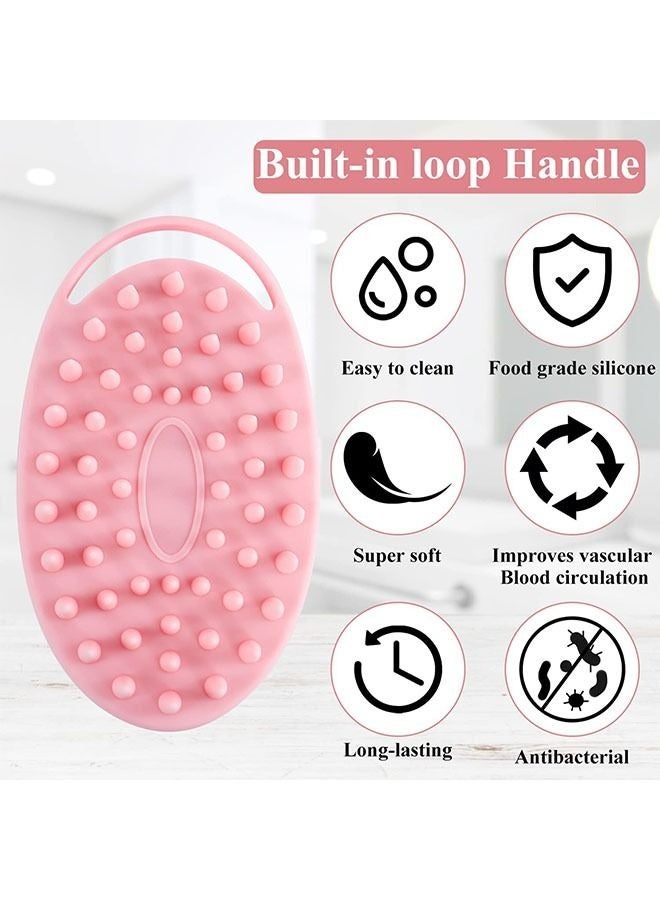 Loquat 2 In 1 Bath and Shampoo Brush  Soft Silicone Shower Body Scrub  Exfoliating Body Brush  Loofah Scalp Massager Brush Pink - Image 3