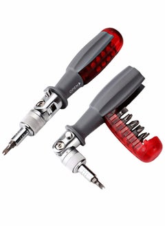 Y&D Ratcheting Screwdriver with Magnetic Bit Ratchet, Multi Set, 10 in 1 Small Pocket Stubby Design, Pack All One (Red)  - Image 1