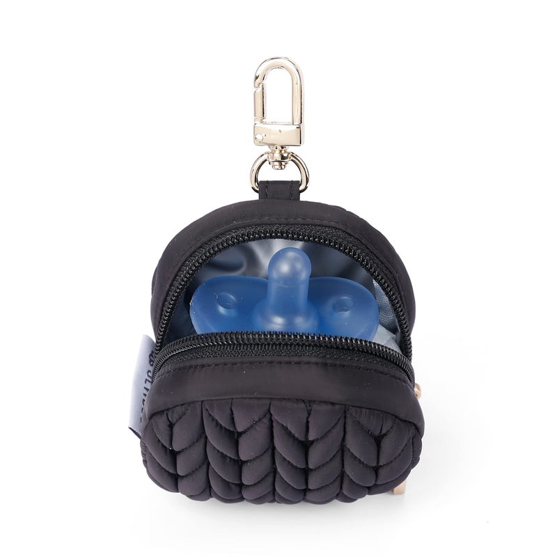SEWBOO Pacifier Holder Case with Clip and Pouch Cover, Pacifier CharmPod with Clasp for Mom Bag (Black) - Image 2