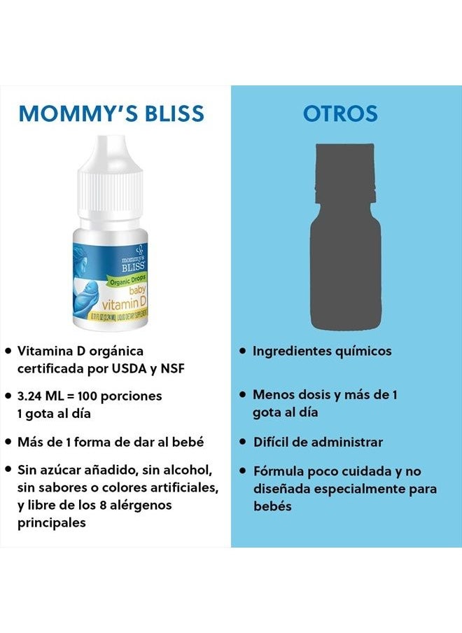 Mommy's Bliss - Organic Baby Vitamin D Drops Promotes Healthy Growth and Bone Development Age Newborn+, 0.11 Fl Oz - 100 Servings - Image 1