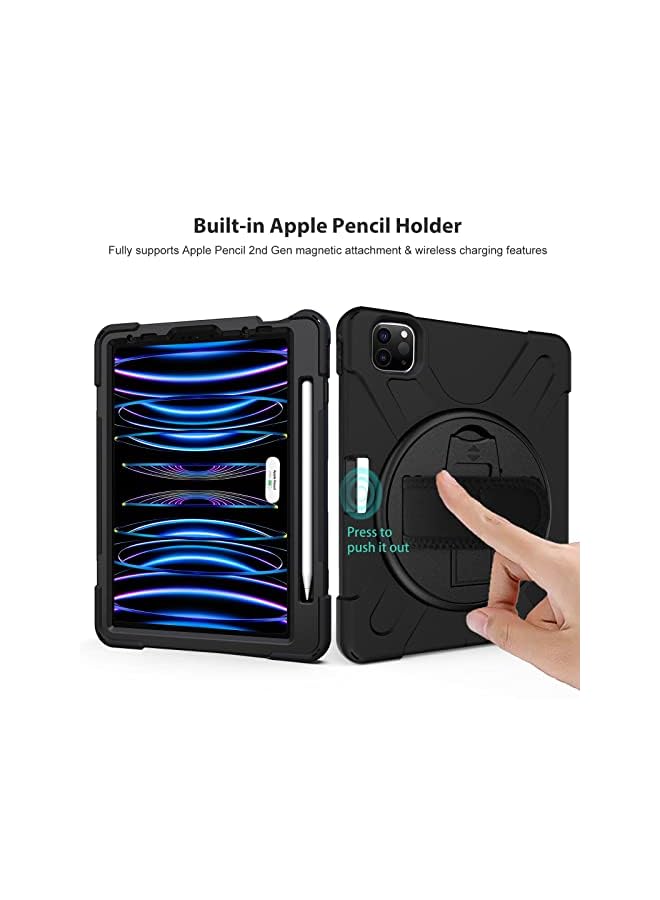 Procases for iPad Pro 11 Inch Case 2022 2021 2020 2018, Rugged Heavy Duty Shockproof Cover with Hand Strap Shoulder Strap for iPad Pro 11" 4th 3rd 2nd 1st Generation -Black - Image 4