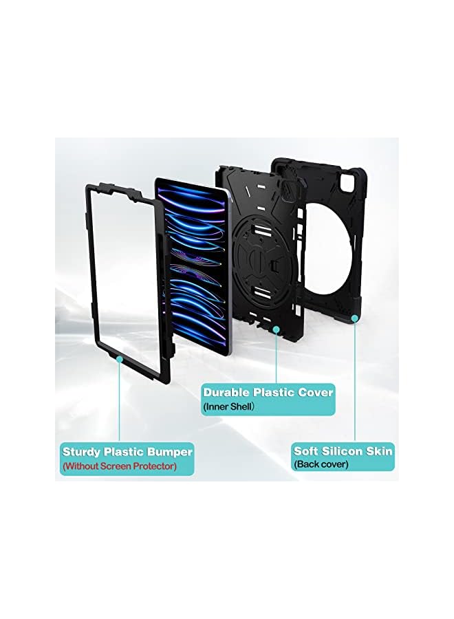 Procases for iPad Pro 11 Inch Case 2022 2021 2020 2018, Rugged Heavy Duty Shockproof Cover with Hand Strap Shoulder Strap for iPad Pro 11" 4th 3rd 2nd 1st Generation -Black - Image 3