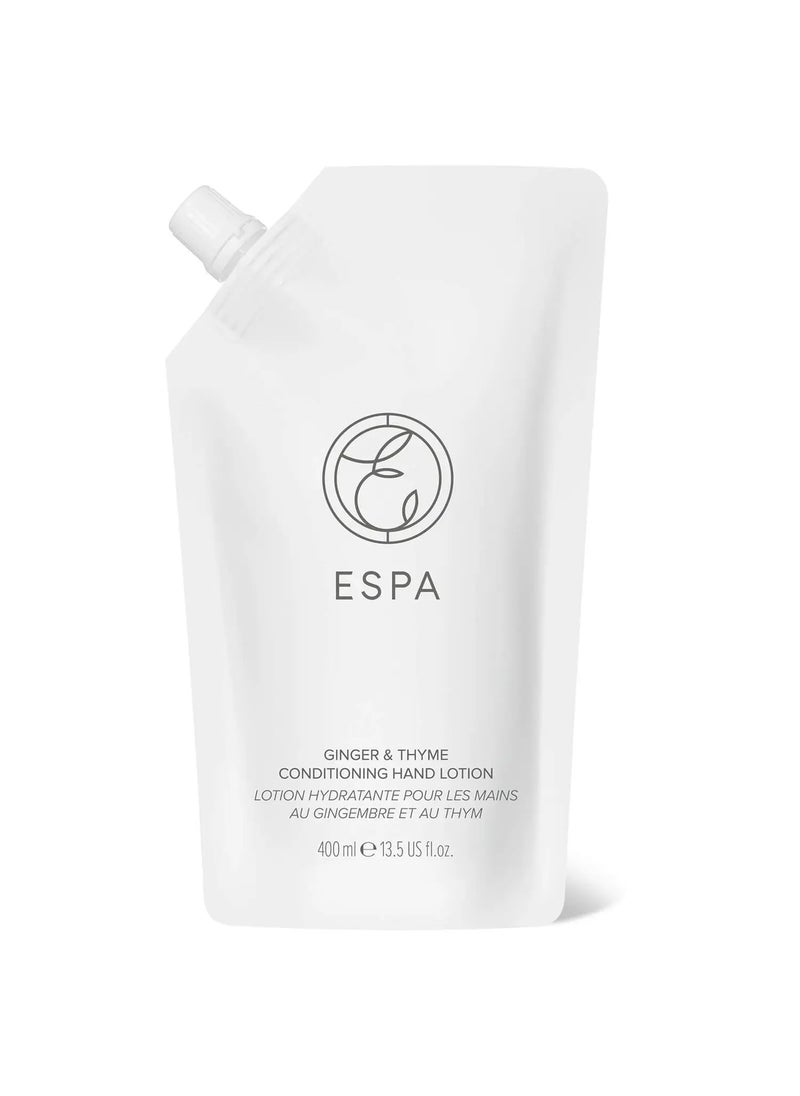 ESPA ESPA  Ginger and Thyme Conditioning Hand Lotion  400ml  Refill Pouch  Sustainable  - Image 1