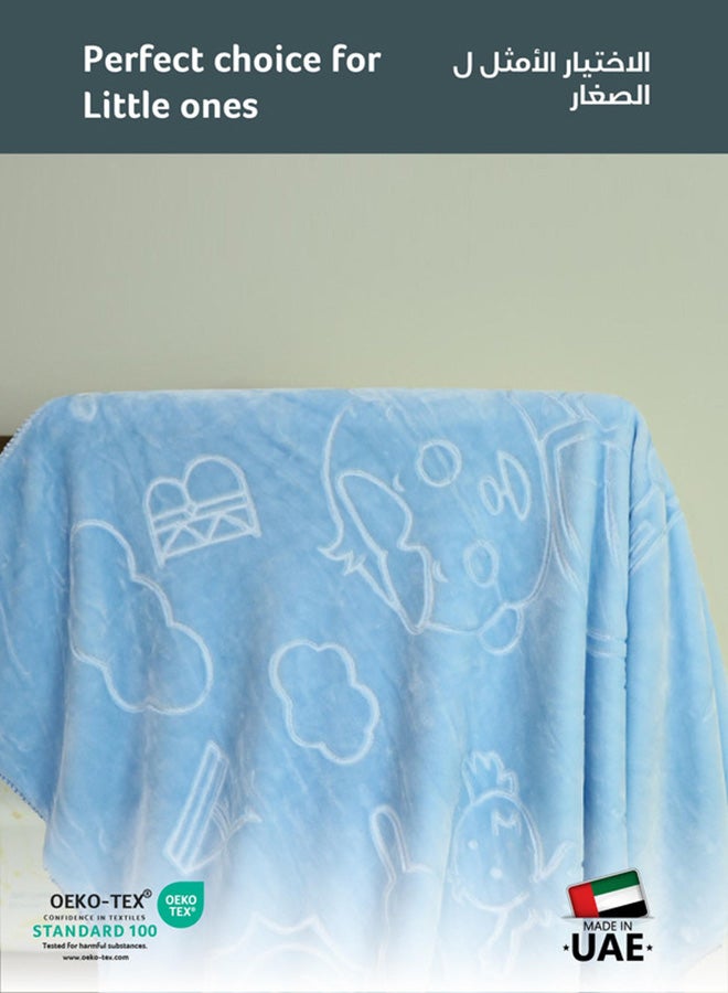 Cotton home بطانية أطفال قطنية فائقة النعومة مزخرفة - خفيفة الوزن، مريحة وطرية 140x110 سم، زرقاء - Image 2