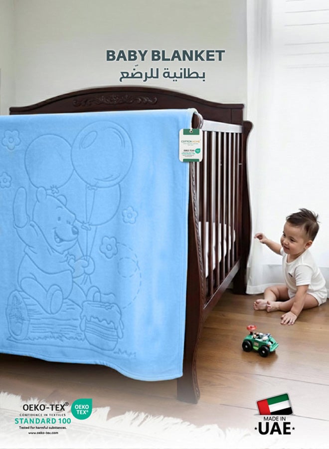 Cotton home بطانية أطفال قطنية فائقة النعومة مزخرفة - خفيفة الوزن، مريحة وطرية 140x110 سم، زرقاء - Image 1
