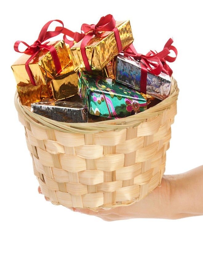 TOPZEA 10 Pack Round Gift Baskets, 8 Inch Natural Bamboo Woven Fruit Basket, Small Wicker Bread Roll Serving Basket, Food Storage Bin Handmade Baskets for Kitchen Restaurant Centerpiece Christmas - Image 3
