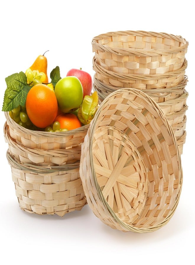 TOPZEA 10 Pack Round Gift Baskets, 8 Inch Natural Bamboo Woven Fruit Basket, Small Wicker Bread Roll Serving Basket, Food Storage Bin Handmade Baskets for Kitchen Restaurant Centerpiece Christmas - Image 1