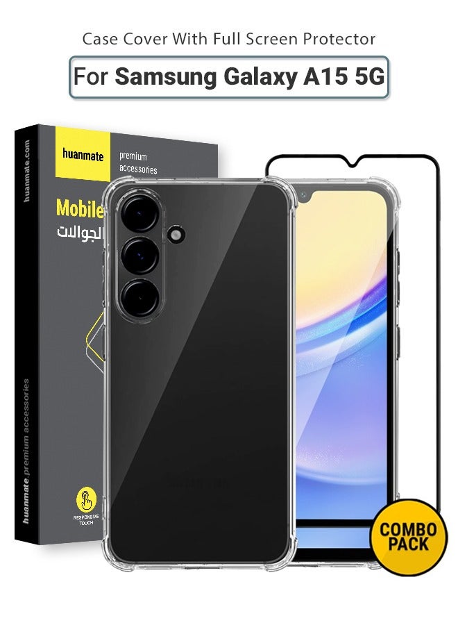 huanmate 2 in 1 Samsung Galaxy A15 5G Protection Pack - Ultra Clear Shockproof Case & Edge-to-Edge Screen Protector, 360 Degree Protection, Back Cover & Screen Protector for Samsung Galaxy A15 5G  - Image 1