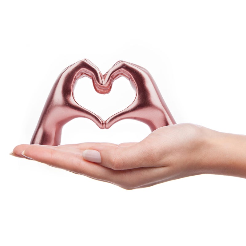 Lynagert Small Heart Hands Sculpture Decor for Living Room Bedroom Bookshelf Coffe Table, Love Finger Statue Modern Aesthetic Home Decor, Unique Gift for Wedding Christmas Birthday (Shiny Pink) - Image 1