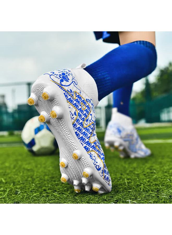 Double Star Eight Double Star Bate Men's Fg Soccer Shoes High-top Training Shoes Professional Artificial Grass Adult Compeion Blue White Size 43 - Image 1