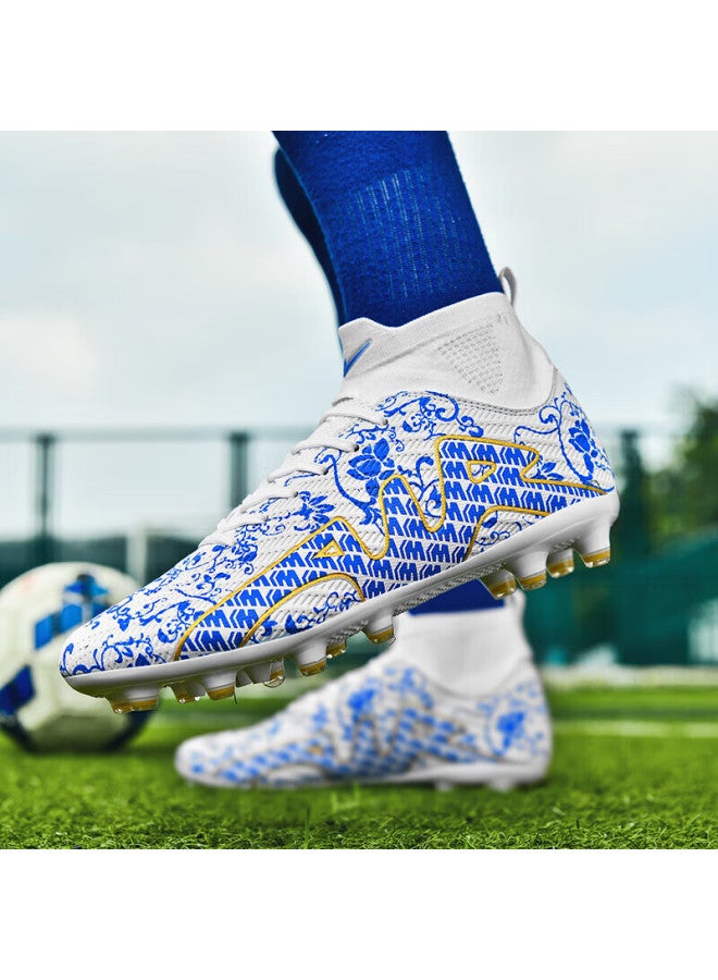 Double Star Eight Double Star Bate Men's Fg Soccer Shoes High-top Training Shoes Professional Artificial Grass Adult Compeion Blue White Size 43 - Image 2