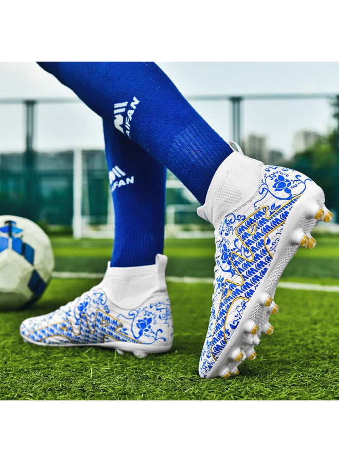 Double Star Eight Double Star Bate Men's Fg Soccer Shoes High-top Training Shoes Professional Artificial Grass Adult Compeion Blue White Size 43 - Image 4