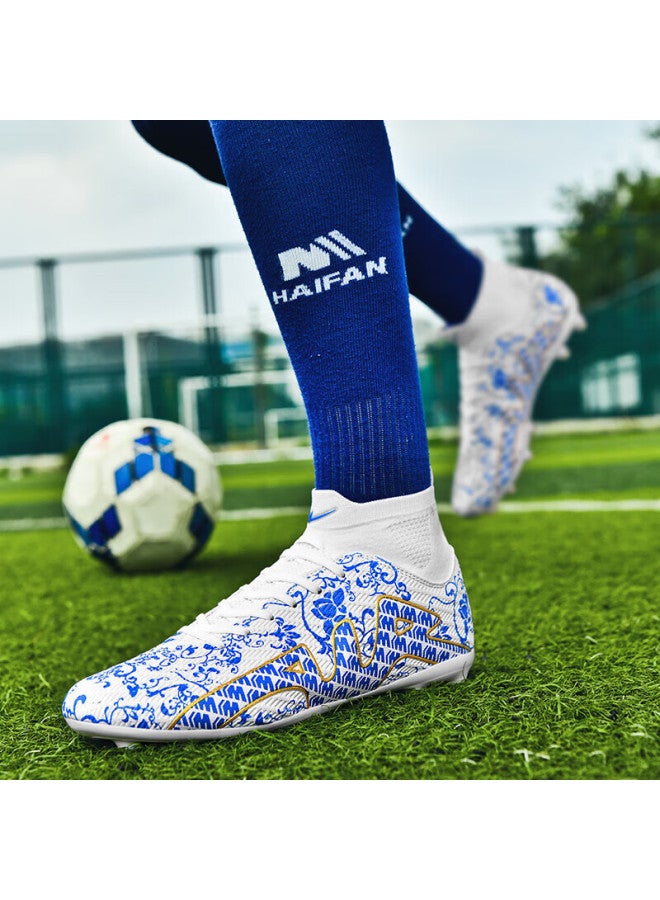 Double Star Eight Double Star Bate Men's Fg Soccer Shoes High-top Training Shoes Professional Artificial Grass Adult Compeion Blue White Size 43 - Image 5