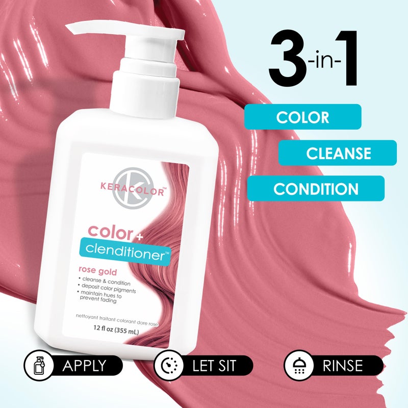 KERACOLOR صبغة شعر كيراكولور كلينديشنر روز جولد - لون شعر شبه دائم مع بلسم مضاف، خالي من القسوة، 12 أونصة سائلة - Image 4
