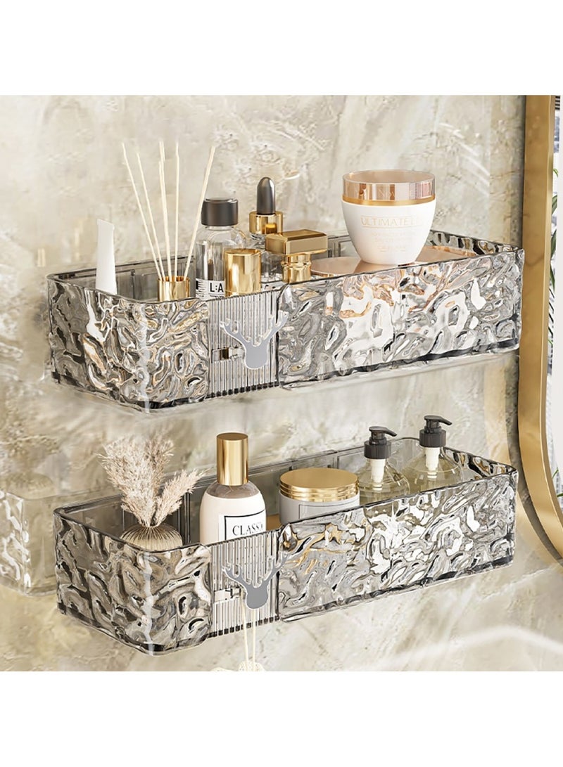 UrbanEssentia Shower Caddy Shelf, Set Of 2pcs, Bathroom Shelf Perfect For Bathroom Organizer And Storage, No-Drilling Shower Organizer, Transparent ABS+PET Bathroom Accessories (Transparent Black)  - Image 1