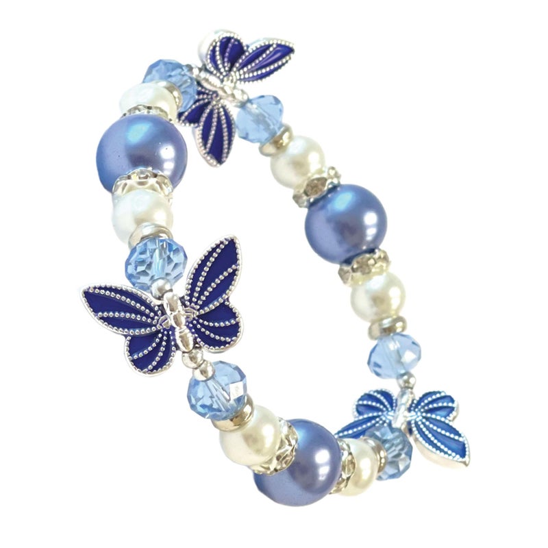 fiona Butterfly Bracelet for Women, Glass Beaded Stretch Jewelry, Birthday Christmas Gift for Her, 1 pc (Blue) - Image 1
