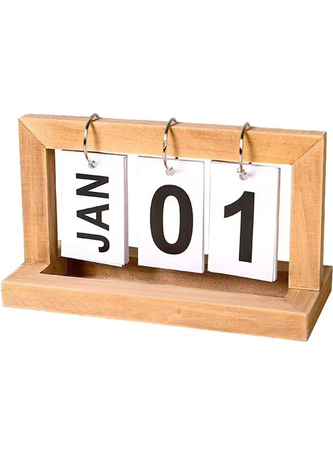 التقويم الخشبي الأبدي مناسب للمكتب اليومي ، ديكور المنزل ديكور سطح المكتب العمودي للمطبخ (لون الخشب) - Image 1