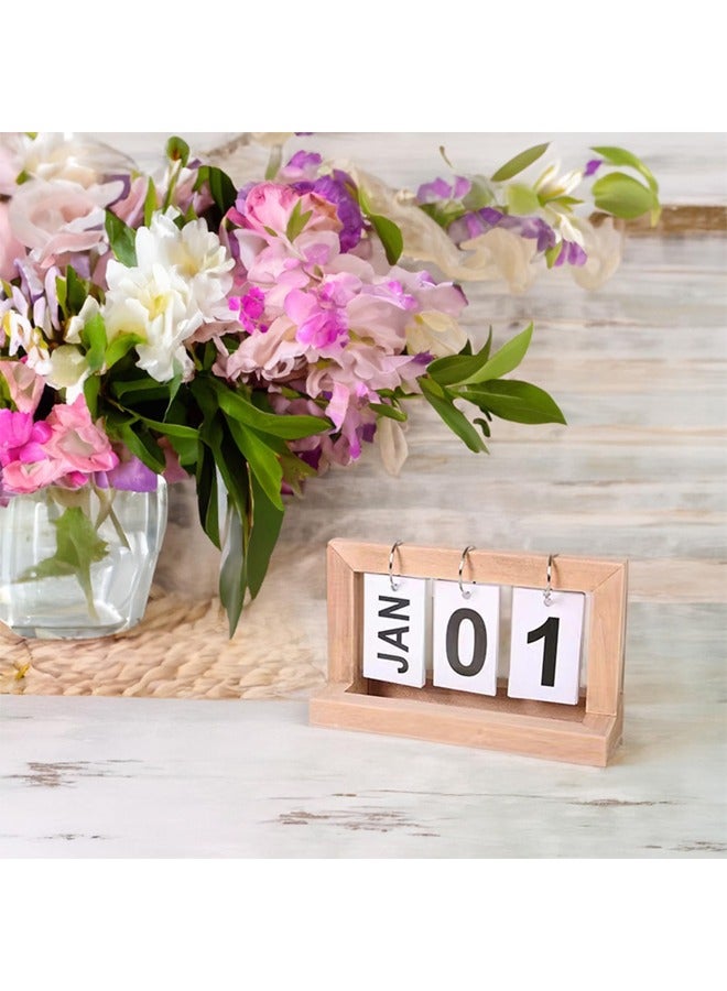 التقويم الخشبي الأبدي مناسب للمكتب اليومي ، ديكور المنزل ديكور سطح المكتب العمودي للمطبخ (لون الخشب) - Image 2