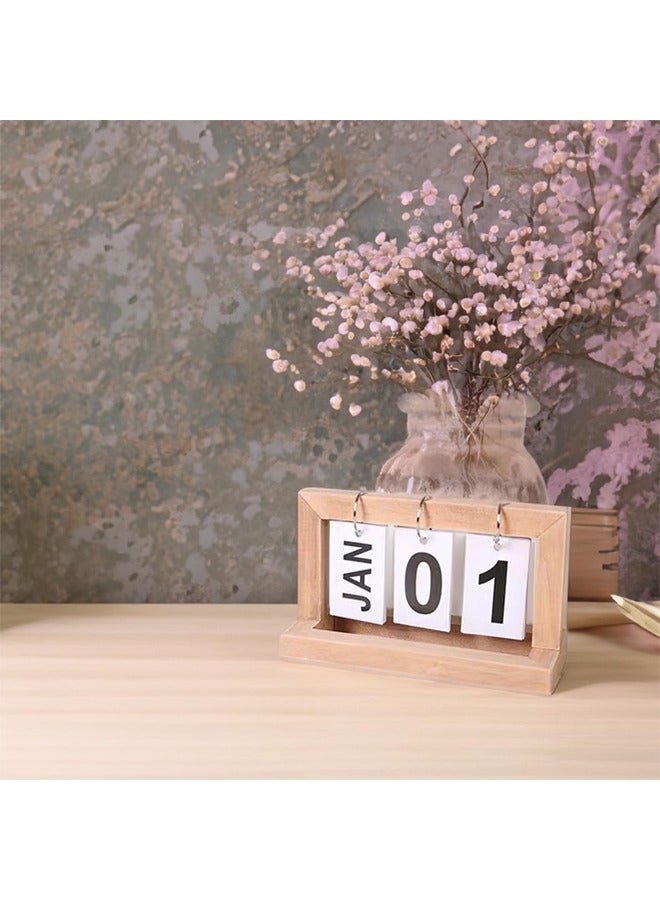 التقويم الخشبي الأبدي مناسب للمكتب اليومي ، ديكور المنزل ديكور سطح المكتب العمودي للمطبخ (لون الخشب) - Image 4