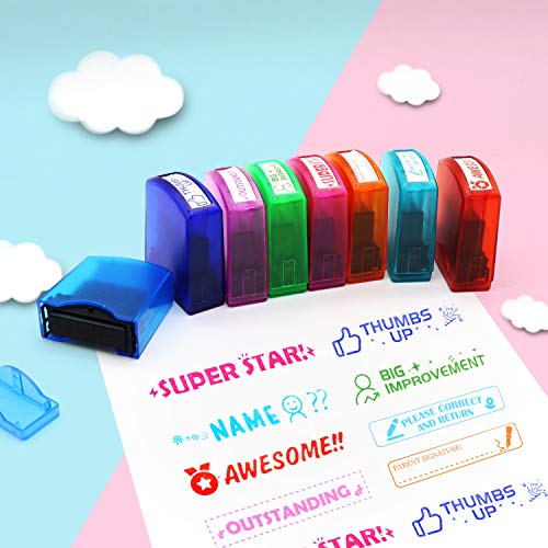 RELIANCER 8PCS Teacher Stamp Set,Colorful Self-Inking Motivational Classroom Stamper for Grading,Encouraging Rating Stamp Student,Parent Signature Stamps for Homework,School Homeschool Reward Supplies - Image 5