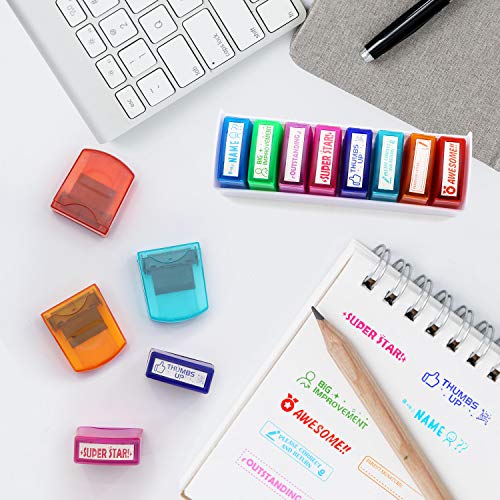 RELIANCER 8PCS Teacher Stamp Set,Colorful Self-Inking Motivational Classroom Stamper for Grading,Encouraging Rating Stamp Student,Parent Signature Stamps for Homework,School Homeschool Reward Supplies - Image 2