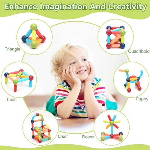 COUOMOXA Magnetic Building Blocks for Kids: Magnetic Stick Montessori Game for 3 4 5 Years Old Toddlers - STEM Starter Toy for Kids Age 3-5 Preschool - Birthday Gift for Boys Girls - Image 3