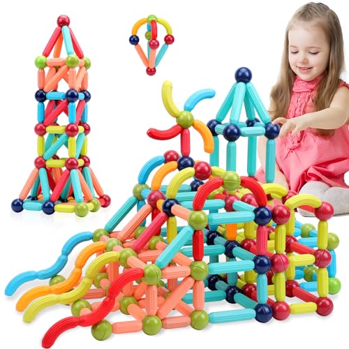 COUOMOXA Magnetic Building Blocks for Kids: Magnetic Stick Montessori Game for 3 4 5 Years Old Toddlers - STEM Starter Toy for Kids Age 3-5 Preschool - Birthday Gift for Boys Girls - Image 1