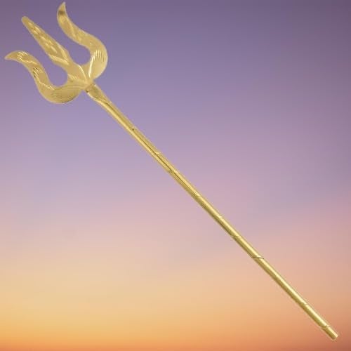 Memoir Brass Gold Hand Carving Miniature Trishul Puja Article Hindu Pooja Item Temple Accessory (HDSV1503N) - Image 2