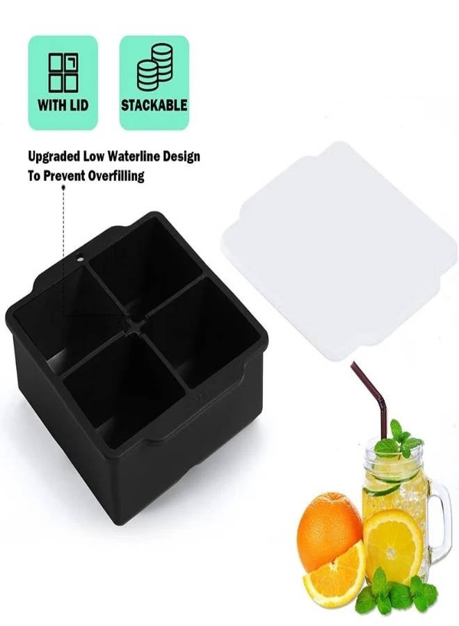 AROAQ Silicone Large Ice Molds 2 Inch Big Ice Cube Trays with Removable Lid BPA-Free Easy Release and Stackable Flexible Ice Cube Tray - Image 3