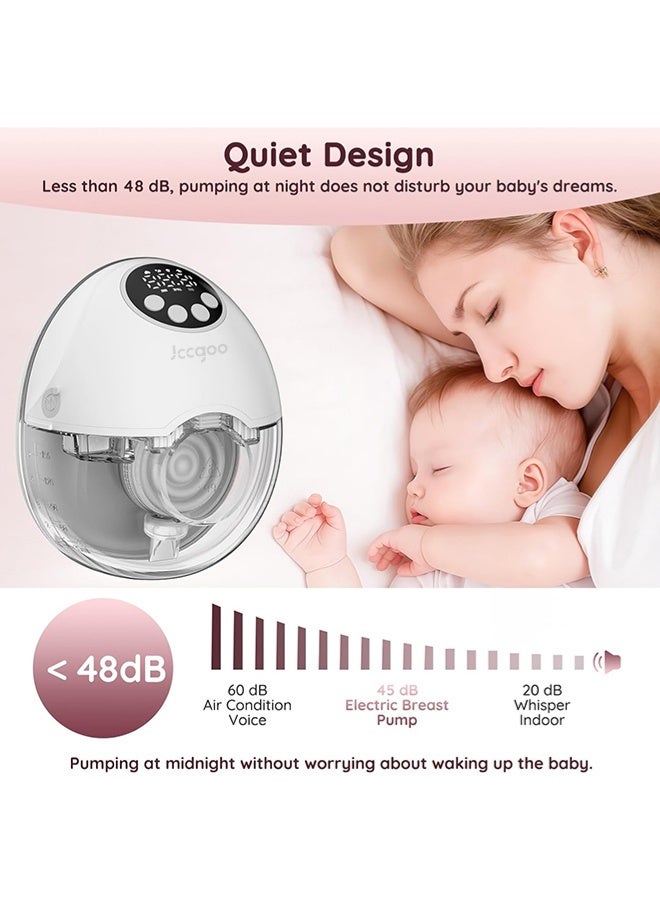 Jccgoo Breast Pump Electric Hands Free, Wearable Electric Breast Pumps with 4 Modes 12 Levels, Hands Free Breastfeeding Pumps, Wireless Hospital Grade Quiet Anti-Leaking with Voice Broadcast, Breast Pump Low Noise with Smart LED Display - Image 3