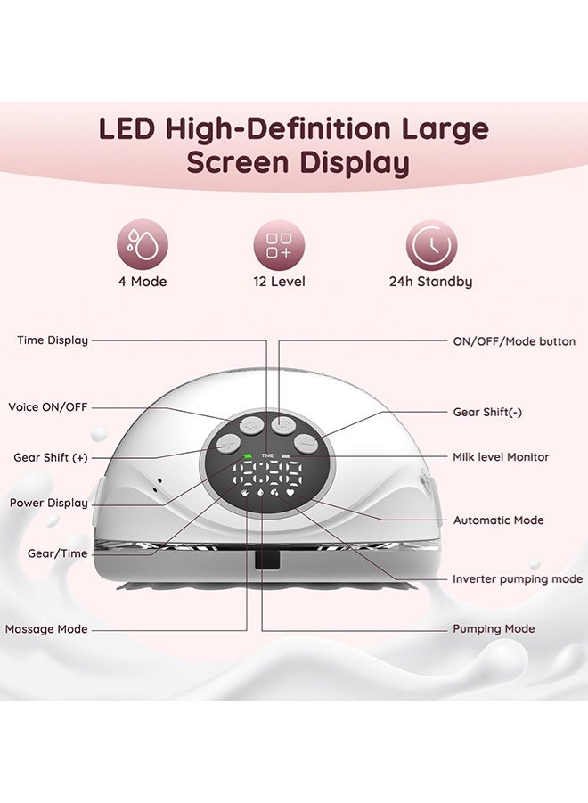 Jccgoo Breast Pump Electric Hands Free, Wearable Electric Breast Pumps with 4 Modes 12 Levels, Hands Free Breastfeeding Pumps, Wireless Hospital Grade Quiet Anti-Leaking with Voice Broadcast, Breast Pump Low Noise with Smart LED Display - Image 5