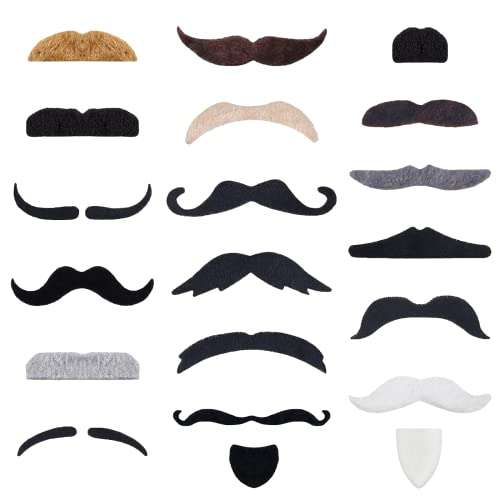 KICNIC 60 Pcs Fake Mustaches Self Adhesive (20 Designs) Novelty Hairy Beard Costume Facial Hair for Party Supplies Decorations, Suitable for All Ages Multicolored - Image 1