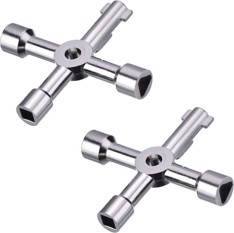 Shappy 2 Pack Electric Cabinet Panel Keys Gas Meter Water Utility 4 way Keys for Multi Application (Silver) - Image 1
