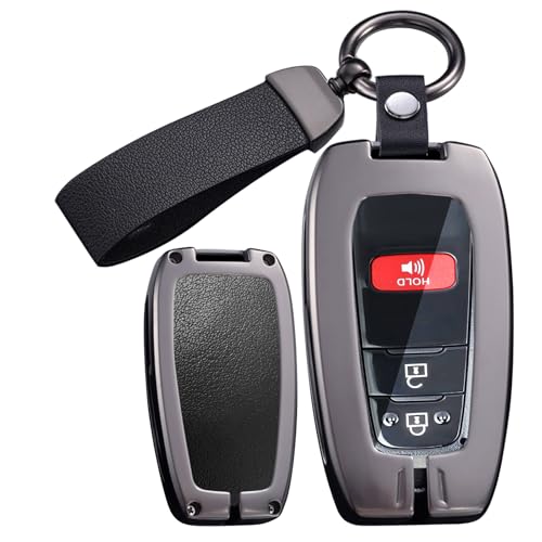 ontto Key Fob Cover Fit for Toyota Camry Rav4 Corolla Corolla Cross Corolla Hatch Highlander 4Runner Land Cruiser Tundra 2019-2025 Metal and Leather Key Protector with Clear TPU Front Case,Black - Image 1